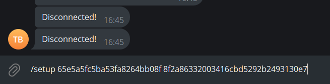Screenshot of Telegram bot setup command for MT4.